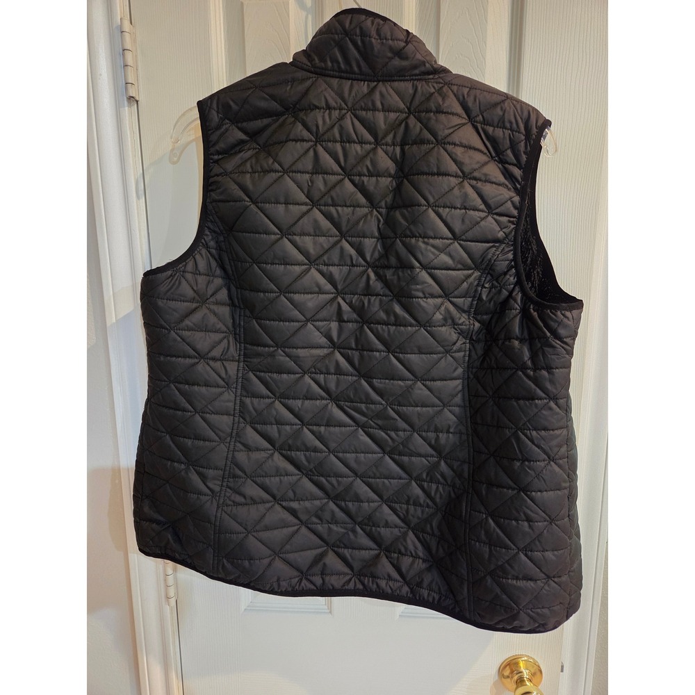 Free Country Womens XL Black Quilted Faux Fur Lined Puffer Vest Full Zip Pockets - Picture 2 of 6